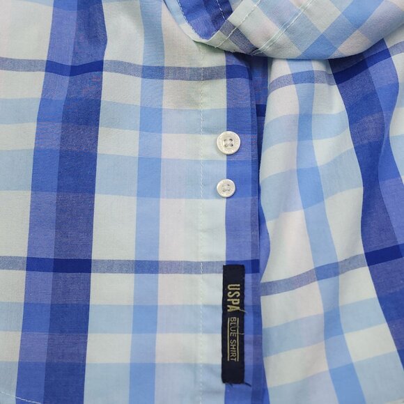 U.S. Polo Assn. Mens Blue Plaid Short Sleeve Button-Up Shirt XL Cotton Polyester - Picture 5 of 8